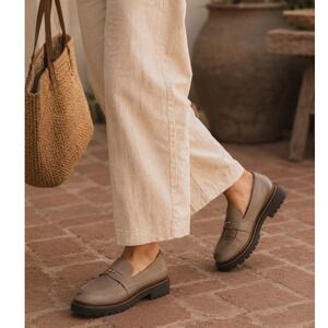 NEW Miz Mooz DAMIAN 39 Leather Loafers Platform Lug STUDDED CHUNKY TAUPE 8.5-9